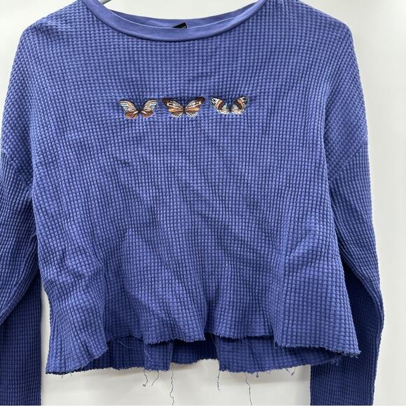 Forever 21 Purple Butterfly Waffle Knit‎ Butterfly Graphic Cropped Tee Sz S - Picture 4 of 9